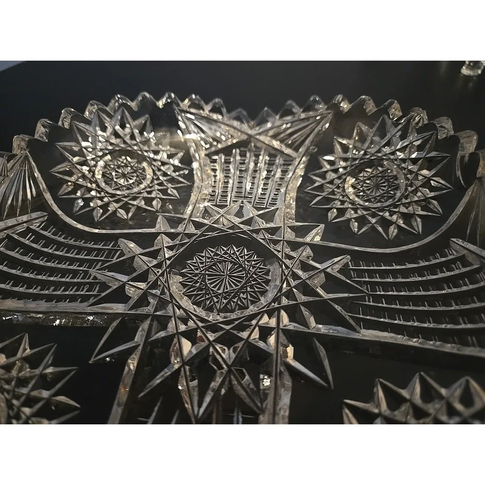 Antique American Brilliant Cut Glass Hobstar File Heavy Candy Bowl‎ Dish Estate